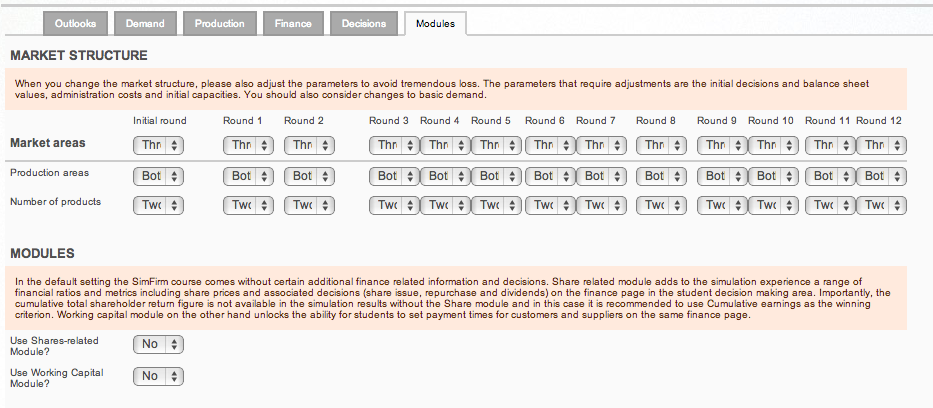 Edit business simulations case modules