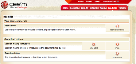 Course Materials in a Business Simulation Game
