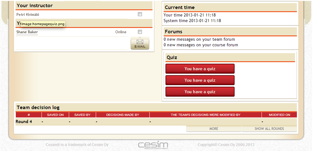Cesim Business Simulations - Student Interface with Quiz