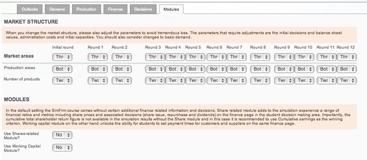 Edit business simulations case modules